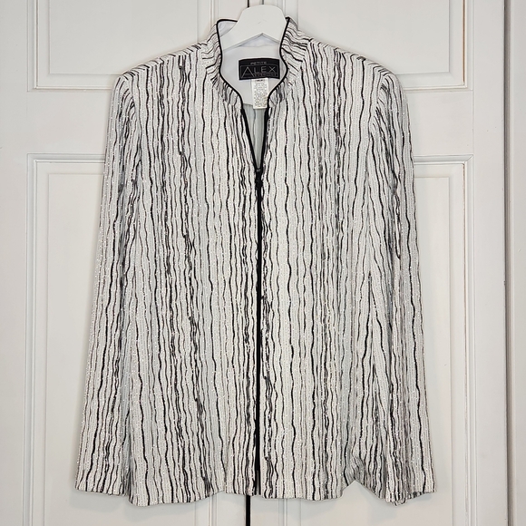 Alex Evenings Petite Jacket Black White Zip Front  XLP - Picture 2 of 11